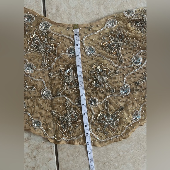 Vintage Y2K Embellished Sequined Embroidery Beaded Champagne Gold Shawl Cape S - Picture 5 of 7